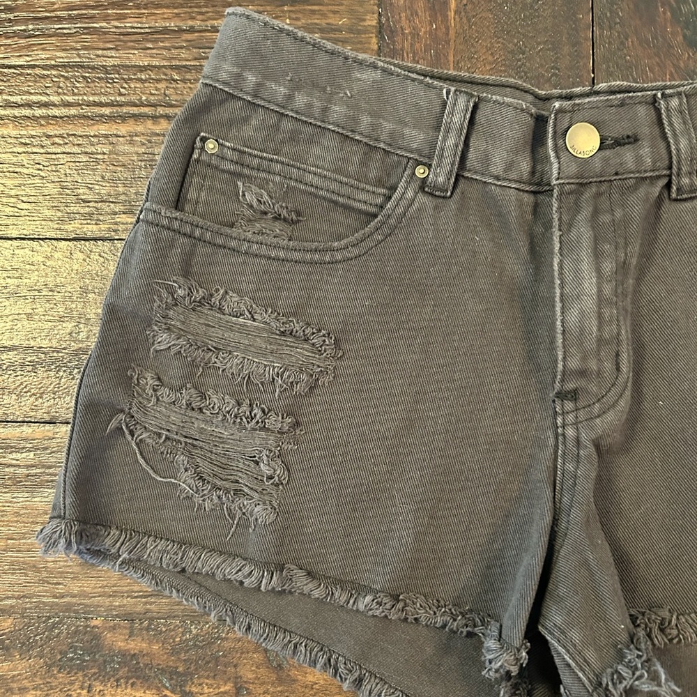 Billabong Women’s Distressed High-Rise Black Denim Jean Shorts